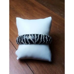 Bangle Bracelet 6.75 inches Black and Silver Zebra Pattern